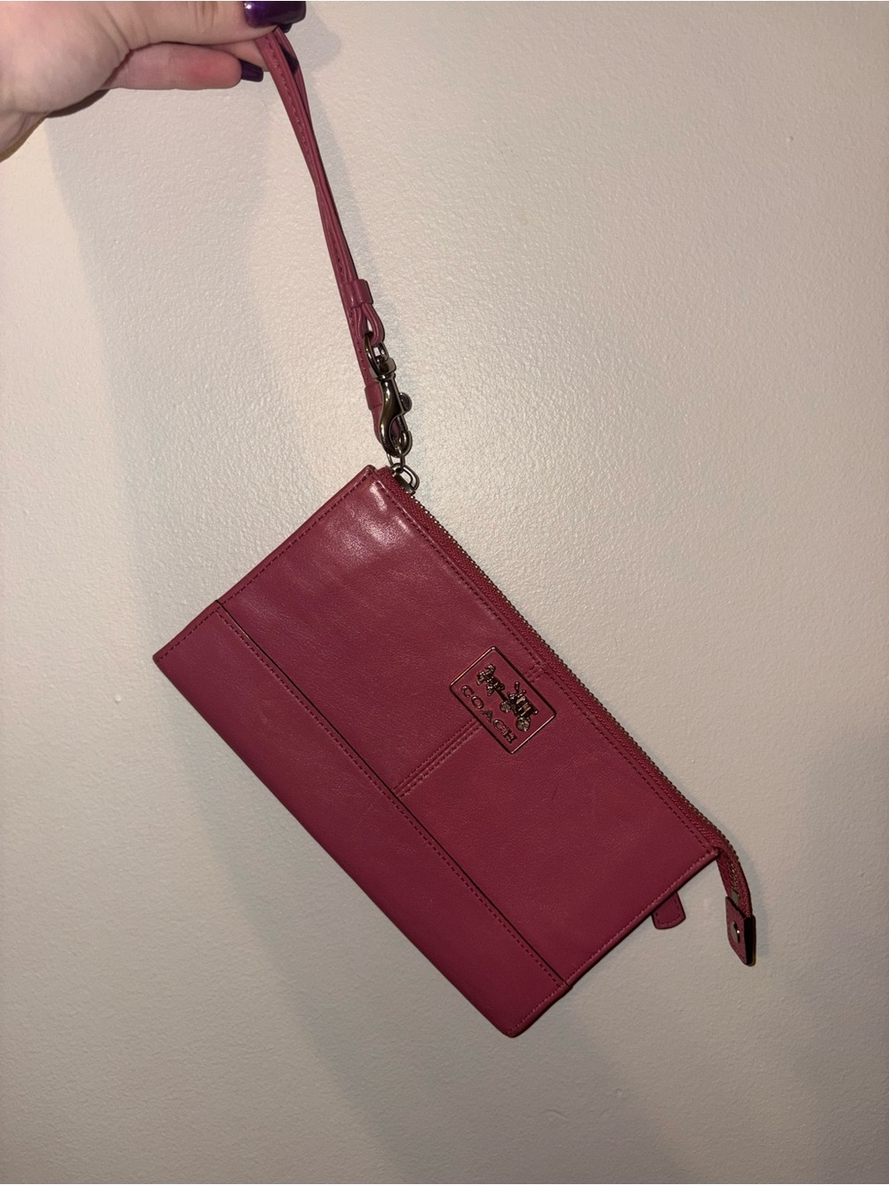 Coach Raspberry Leather Wristlet Clutch
